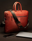 15" slim leather laptop bag, burgundy, lifestyle