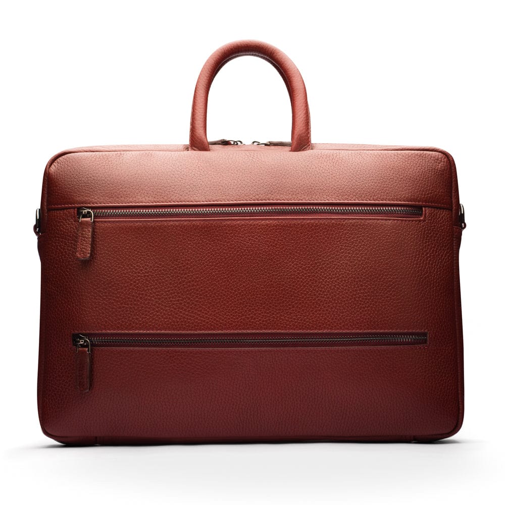 15" slim leather laptop bag, burgundy, back