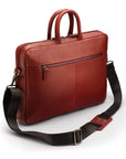 15" slim leather laptop bag, burgundy, with strap