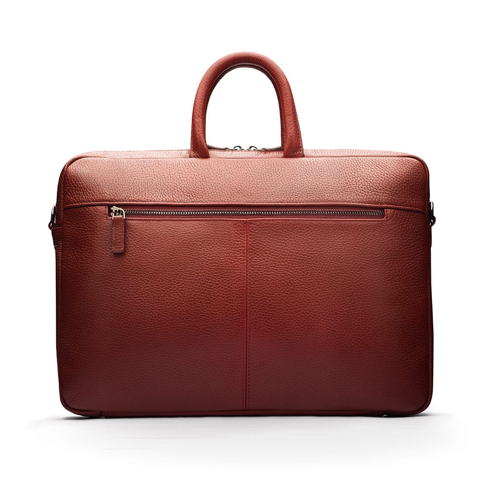 15" slim leather laptop bag, burgundy, front