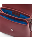 Leather handbag with flap over lid, burgundy,, inside