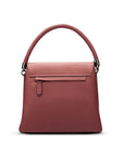 Leather handbag with flap over lid, burgundy,, back