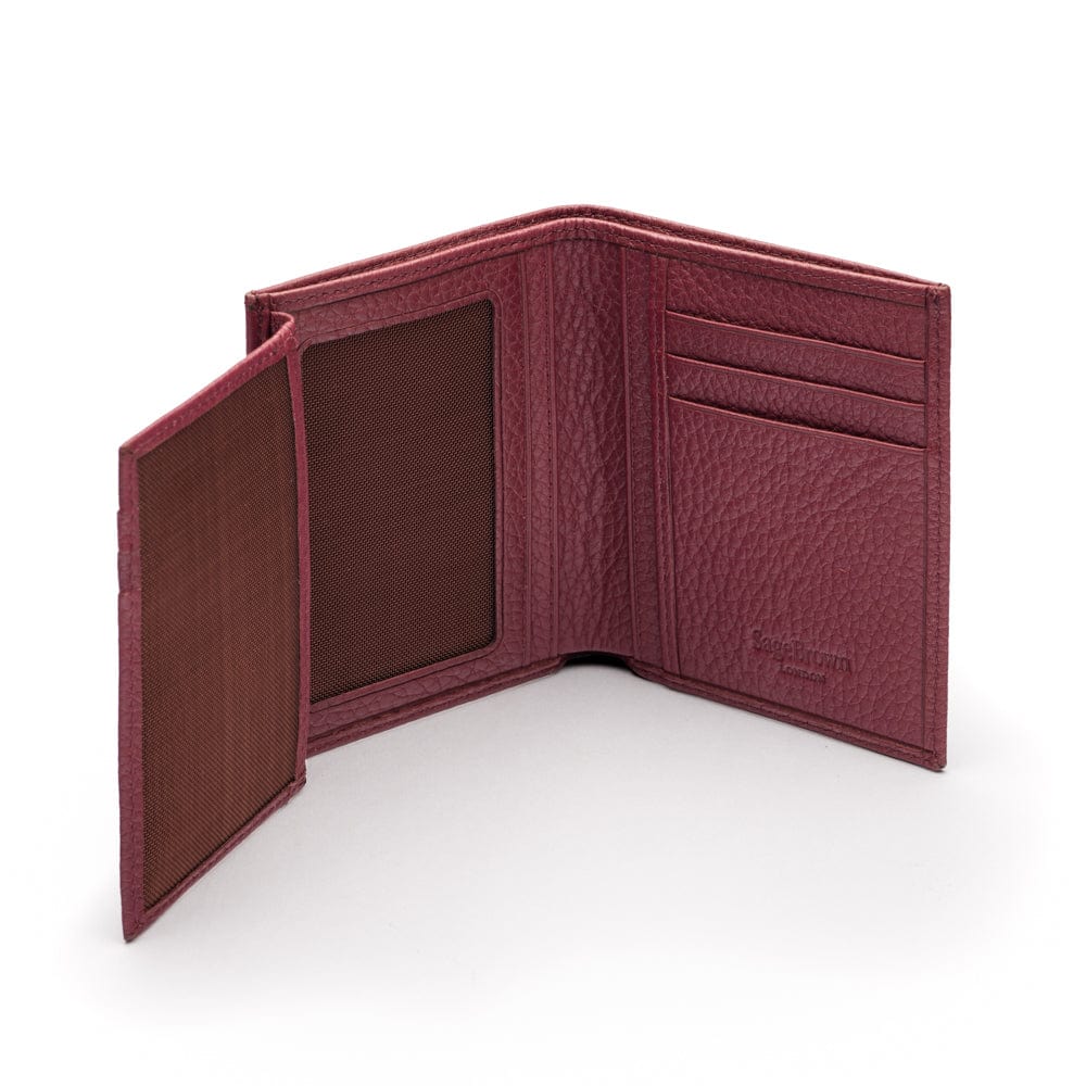 Compact leather wallet with 6 credit card slots and 2 ID windows, burgundy, extra page