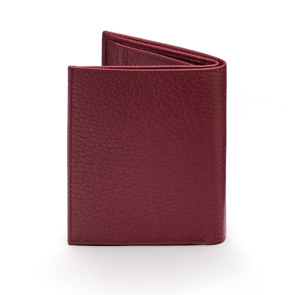 Compact leather wallet with 6 credit card slots and 2 ID windows, burgundy, back