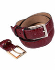 Men's 2-in-1 Interchangeable Leather Belt, Burgundy Croc Effect