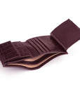 Compact RFID leather wallet with coin purse, burgundy croc, inside