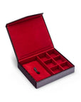 Large Leather Accessory And Cufflink Box,  Burgundy Croc Effect With Red, inside