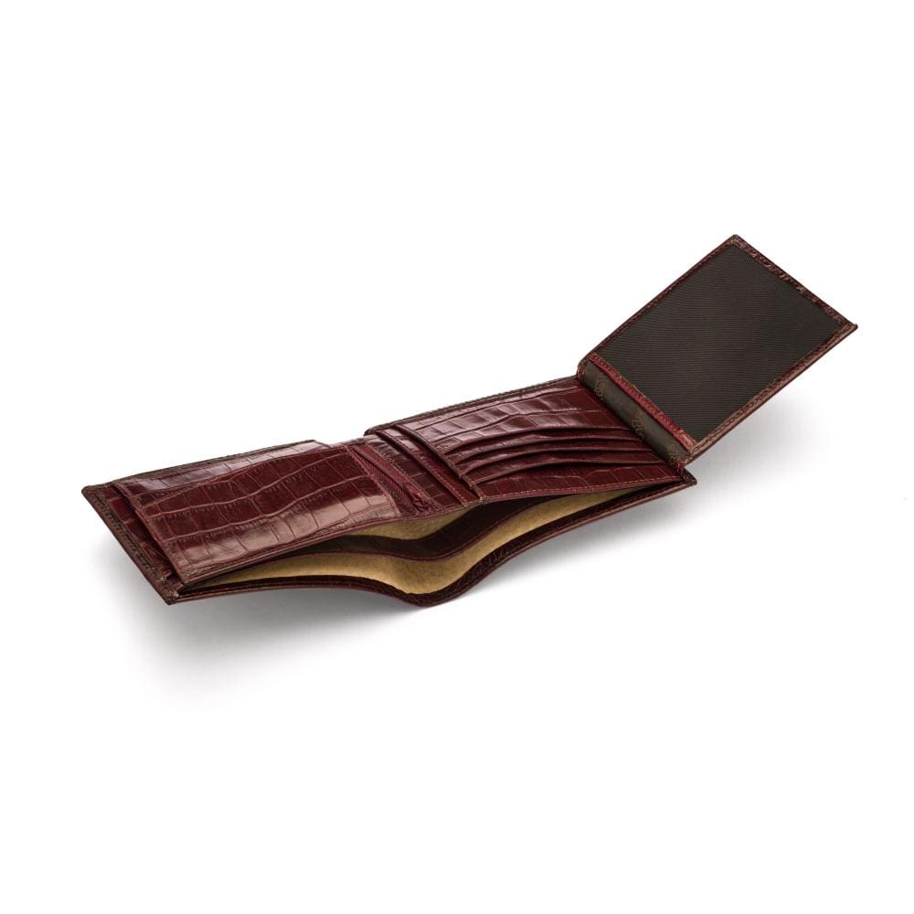 Essential leather billfold wallet, burgundy croc, interior