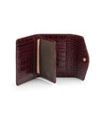 Large leather purse with 15 CC, burgundy croc, inside