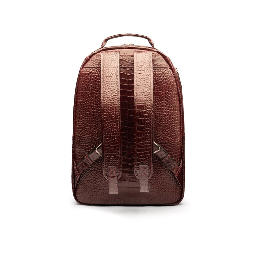 Men's leather 15" laptop backpack, burgundy croc, back view