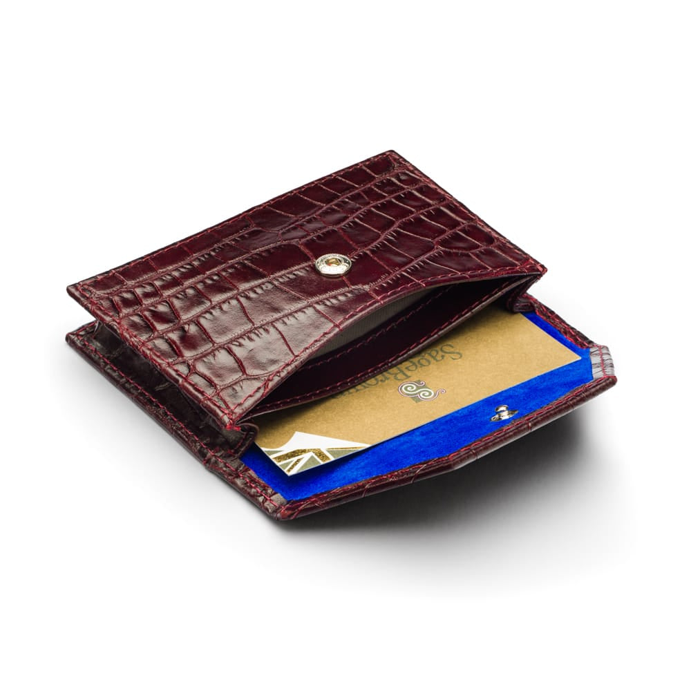 Leather business card holder, burgundy croc, inside