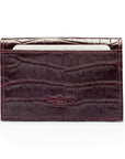 Leather business card holder, burgundy croc, back