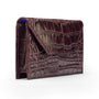 Leather business card holder, burgundy croc, side