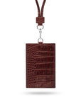 Leather lanyard ID card holder, burgundy croc, back