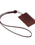 Leather lanyard ID card holder, burgundy croc, back view