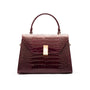 Leather top handle bag, burgundy croc, front view