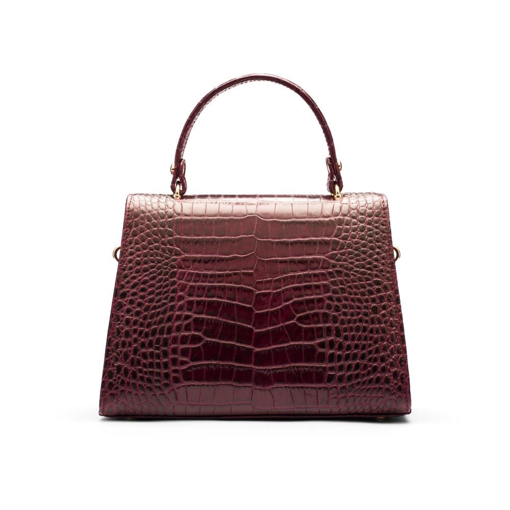 Leather top handle bag, burgundy croc, back