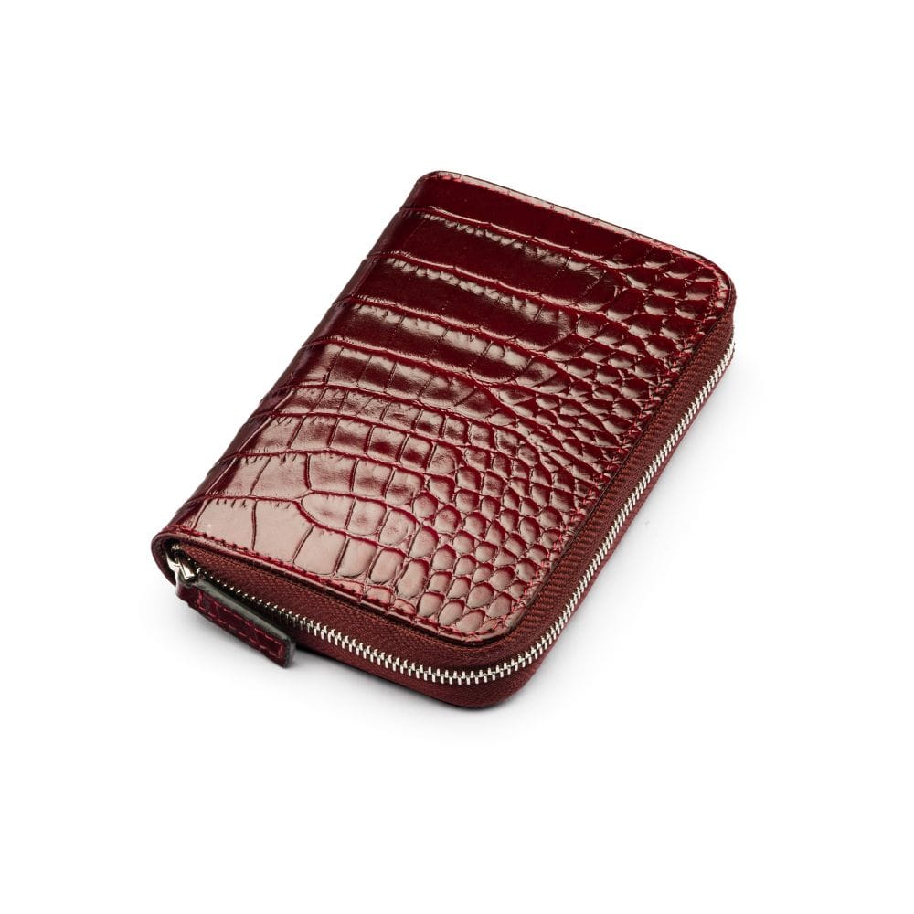 Leather zip around 7 piece manicure set, burgundy croc, front