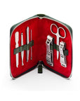 Leather zip around 7 piece manicure set, green croc, open