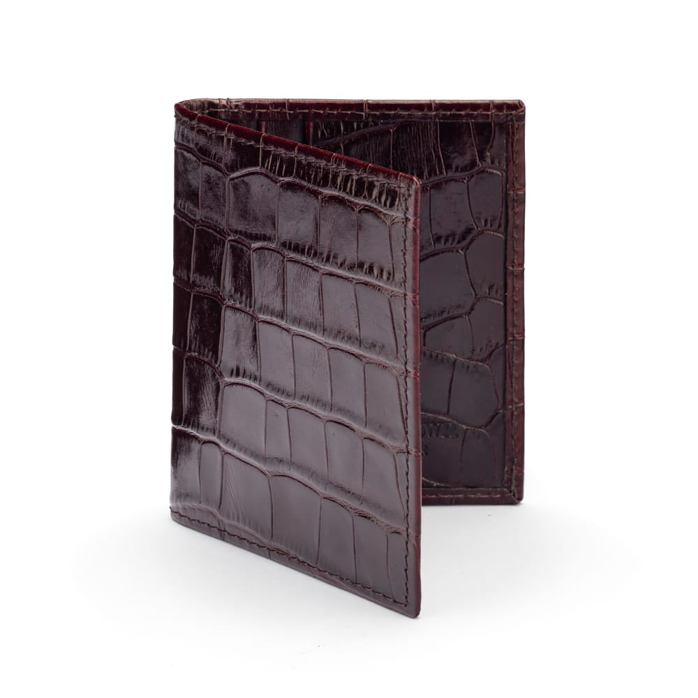 Premium Slim RFID Leather Credit Card Wallet, Burgundy Croc Effect, front