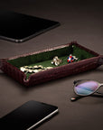 Rectangular Leather Valet Tray - Burgundy Croc Effect With Green, lifestyle