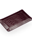 Rectangular Leather Valet Tray - Burgundy Croc Effect With Green, flat base