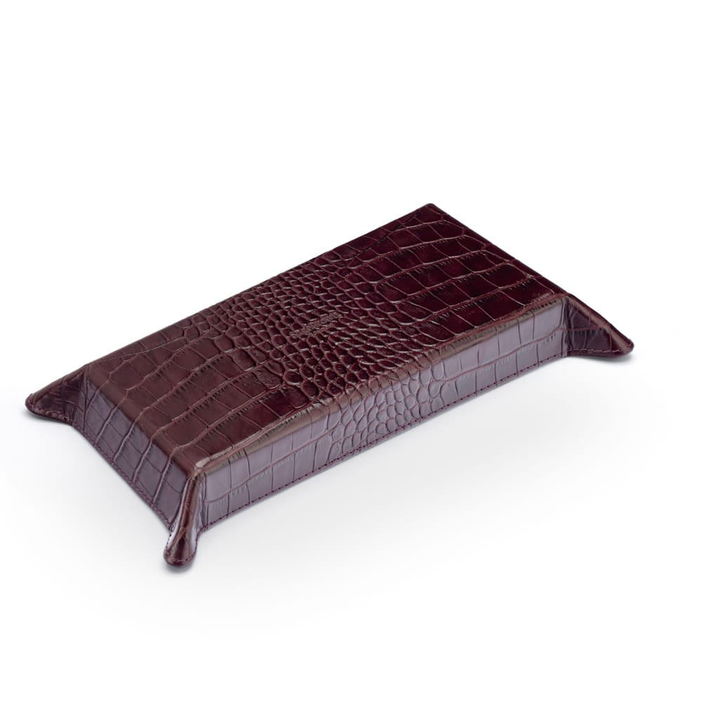 Rectangular Leather Valet Tray - Burgundy Croc Effect With Green, base