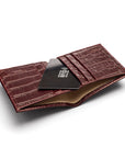 RFID compact leather billfold wallet 4 CC, burgundy croc, inside
