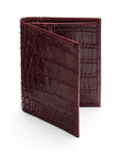 RFID compact leather billfold wallet 4 CC, burgundy croc, front