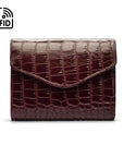 RFID Large leather purse with 15 CC, burgundy croc, front