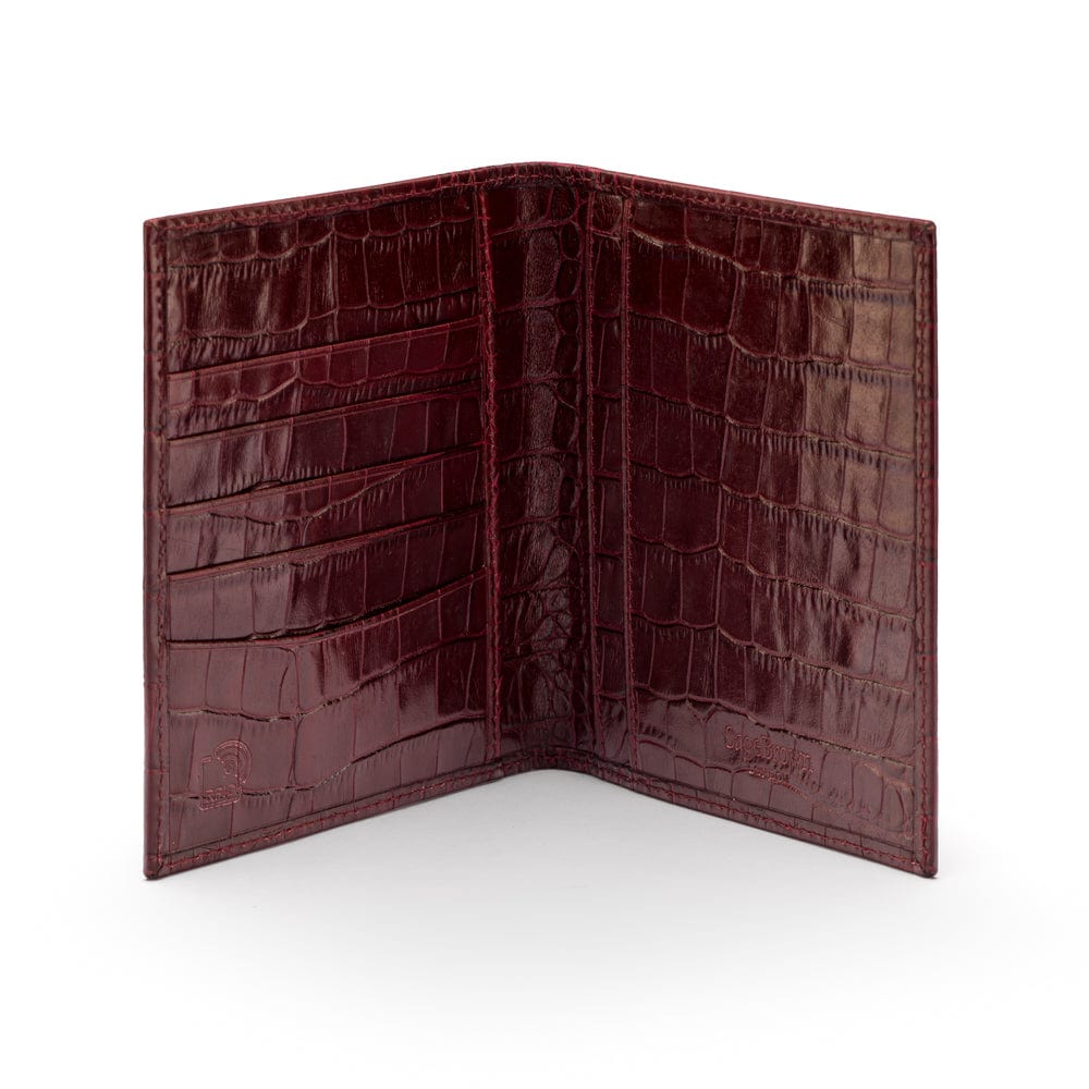 RFID leather passport holder, burgundy croc, inside