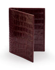 RFID leather passport holder, burgundy croc, front