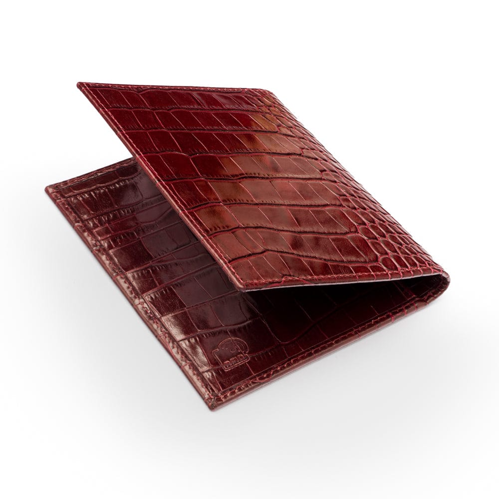 RFID leather passport holder, burgundy croc, back