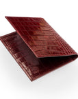 RFID leather passport holder, burgundy croc, back