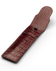 Single leather pen case, burgundy croc, open