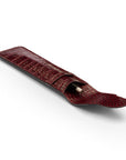 Single leather pen case, burgundy croc, inside