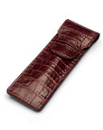 Single leather pen case, burgundy croc, front