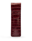 Single leather pen case, burgundy croc, front view