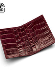 RFID leather credit card holder, burgundy croc, open view