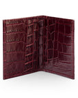 RFID leather credit card holder, burgundy croc, inside view