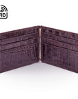Slim Leather RFID Wallet With Money Clip,  Burgundy Croc Effect, inside