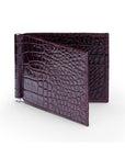Slim Leather RFID Wallet With Money Clip,  Burgundy Croc Effect, front