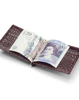 Slim Leather RFID Wallet With Money Clip,  Burgundy Croc Effect, open