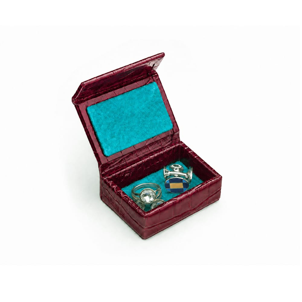 Miniature Leather Accessory Box - Burgundy Croc Effect With Blue, inside