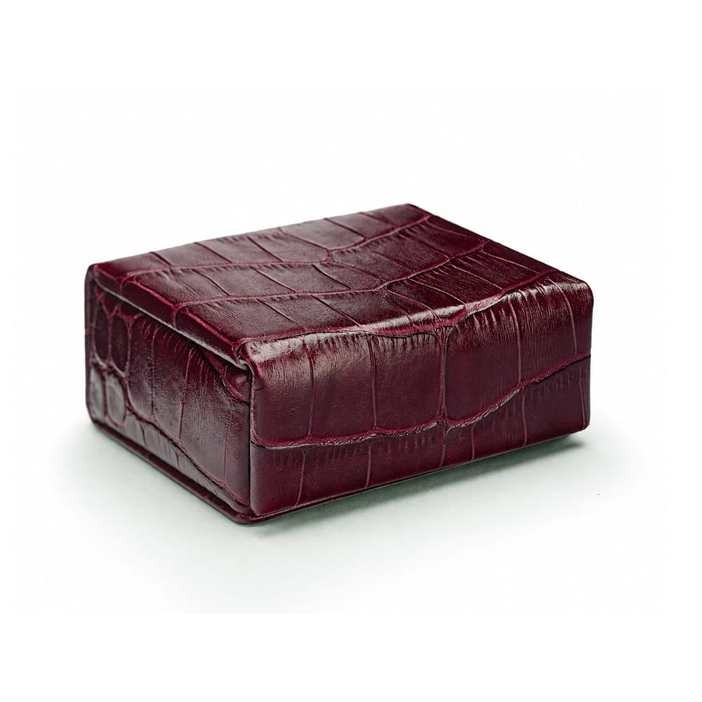 Miniature Leather Accessory Box - Burgundy Croc Effect With Blue, front