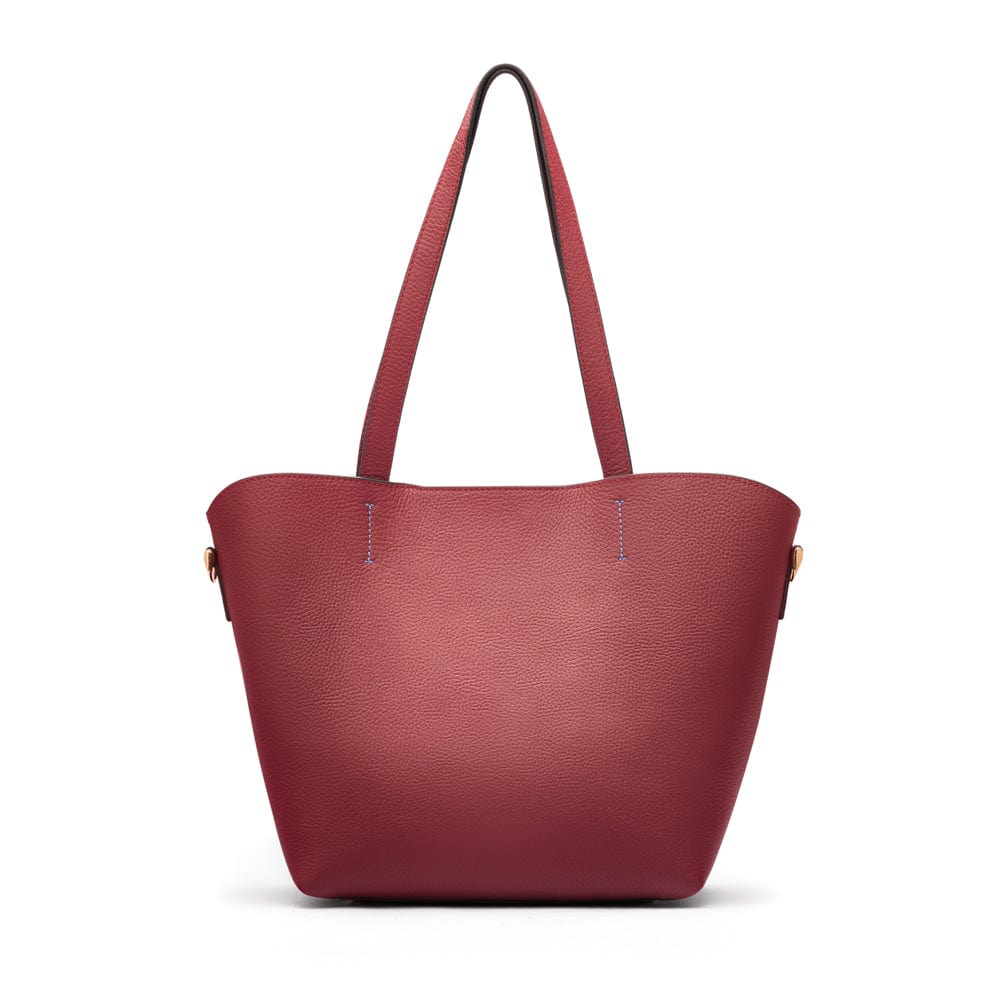 Leather tote bag, burgundy, front view