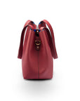 Leather tote bag, burgundy, side closed