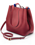 Leather tote bag, burgundy, with strap