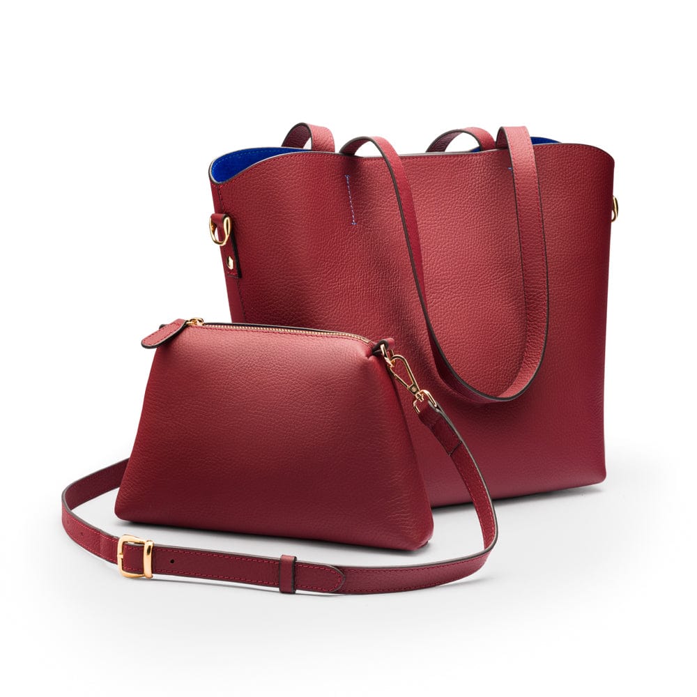 Leather tote bag, burgundy, with inner bag