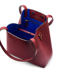 Leather tote bag, burgundy, inside strap closed